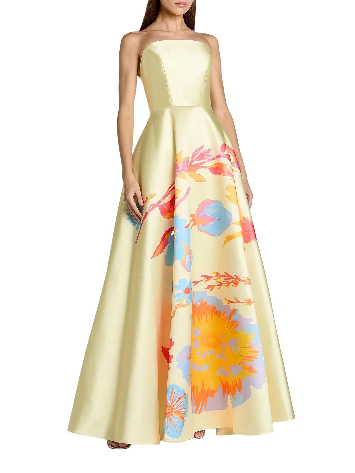 Women's Floral Mikado A-Line Strapless Gown
