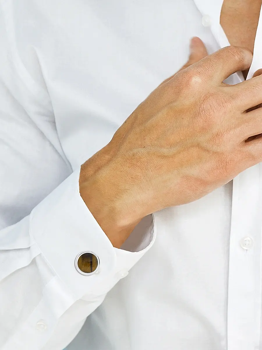 Saks Fifth Avenue Collection Men's Sterling Silver & Tiger's Eye Cufflinks | Thumbnail 2