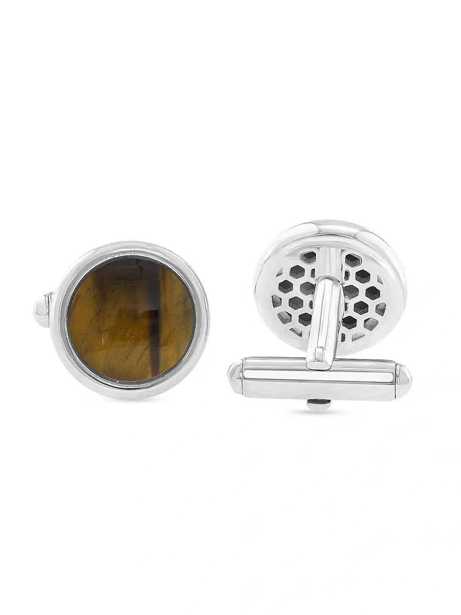 Saks Fifth Avenue Collection Men's Sterling Silver & Tiger's Eye Cufflinks | Thumbnail 3