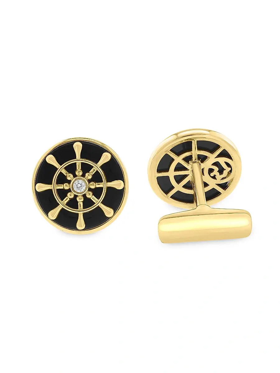 Saks Fifth Avenue Collection Men's 14K-Gold-Plated, Onyx & 0.07 TCW Diamond Cufflinks | Thumbnail 3 Saks Fifth Avenue Collection Men's 14K-Gold-Plated, Onyx & 0.07 TCW Diamond Cufflinks | Thumbnail 3