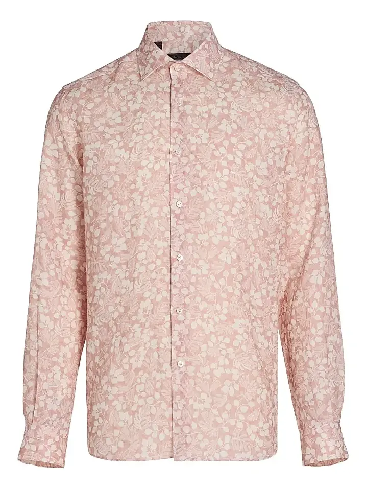 Men's COLLECTION Leaf-Print Linen Button-Front Shirt Men's COLLECTION Leaf-Print Linen Button-Front Shirt