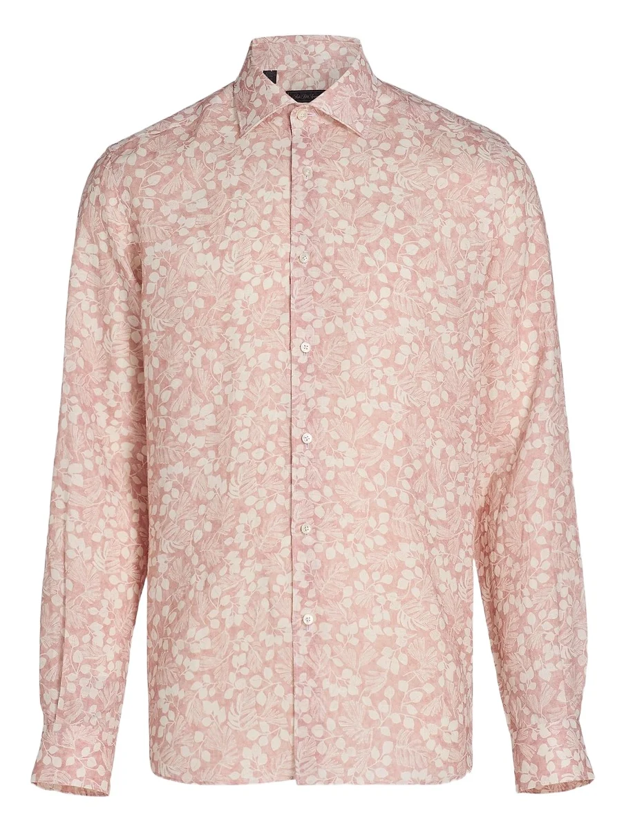 Men's COLLECTION Leaf-Print Linen Button-Front Shirt Men's COLLECTION Leaf-Print Linen Button-Front Shirt