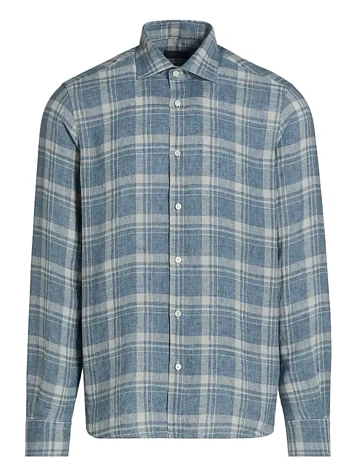 Men's Plaid Linen Button-Front Shirt Men's Plaid Linen Button-Front Shirt