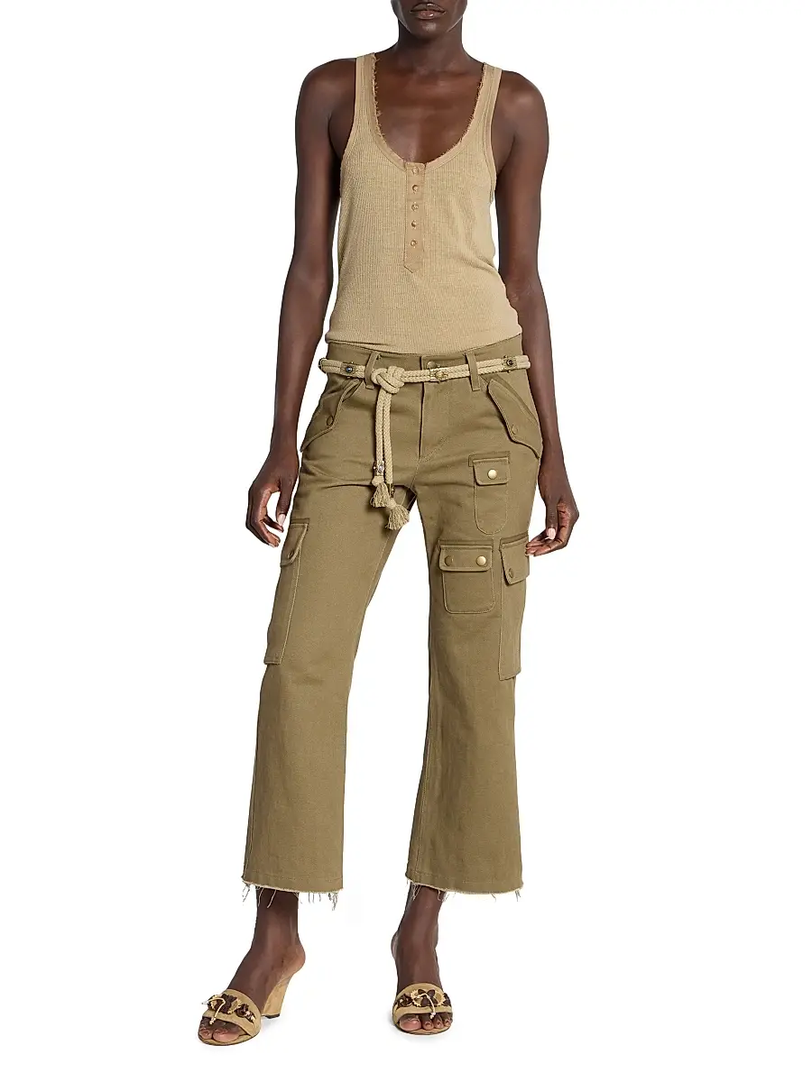 Isabel Marant Women's Josine Cotton Crop Pants - Khaki | Thumbnail 2 Isabel Marant Women's Josine Cotton Crop Pants - Khaki | Thumbnail 2