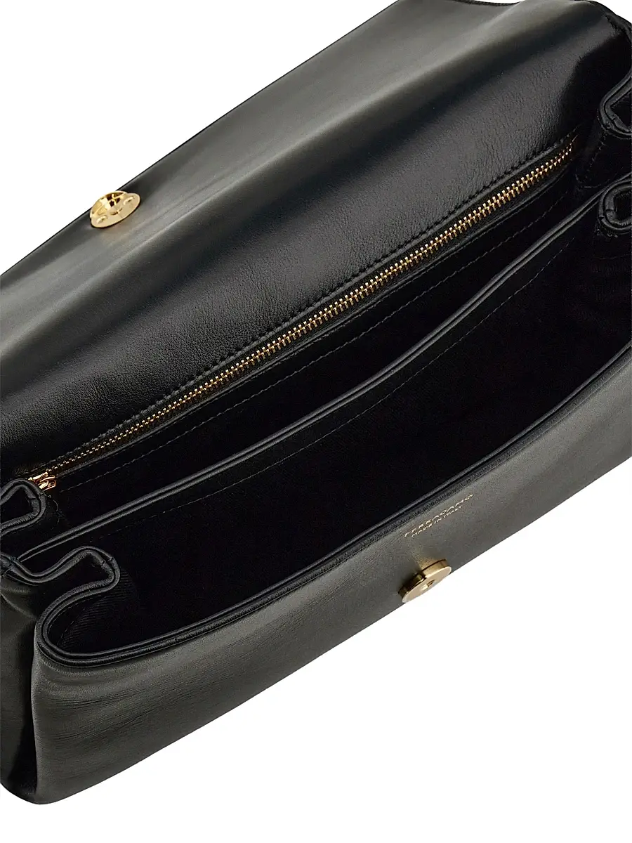 FERRAGAMO Women's Gancini-Buckle Leather Top Handle Bag - Nero | Thumbnail 4 FERRAGAMO Women's Gancini-Buckle Leather Top Handle Bag - Nero | Thumbnail 4
