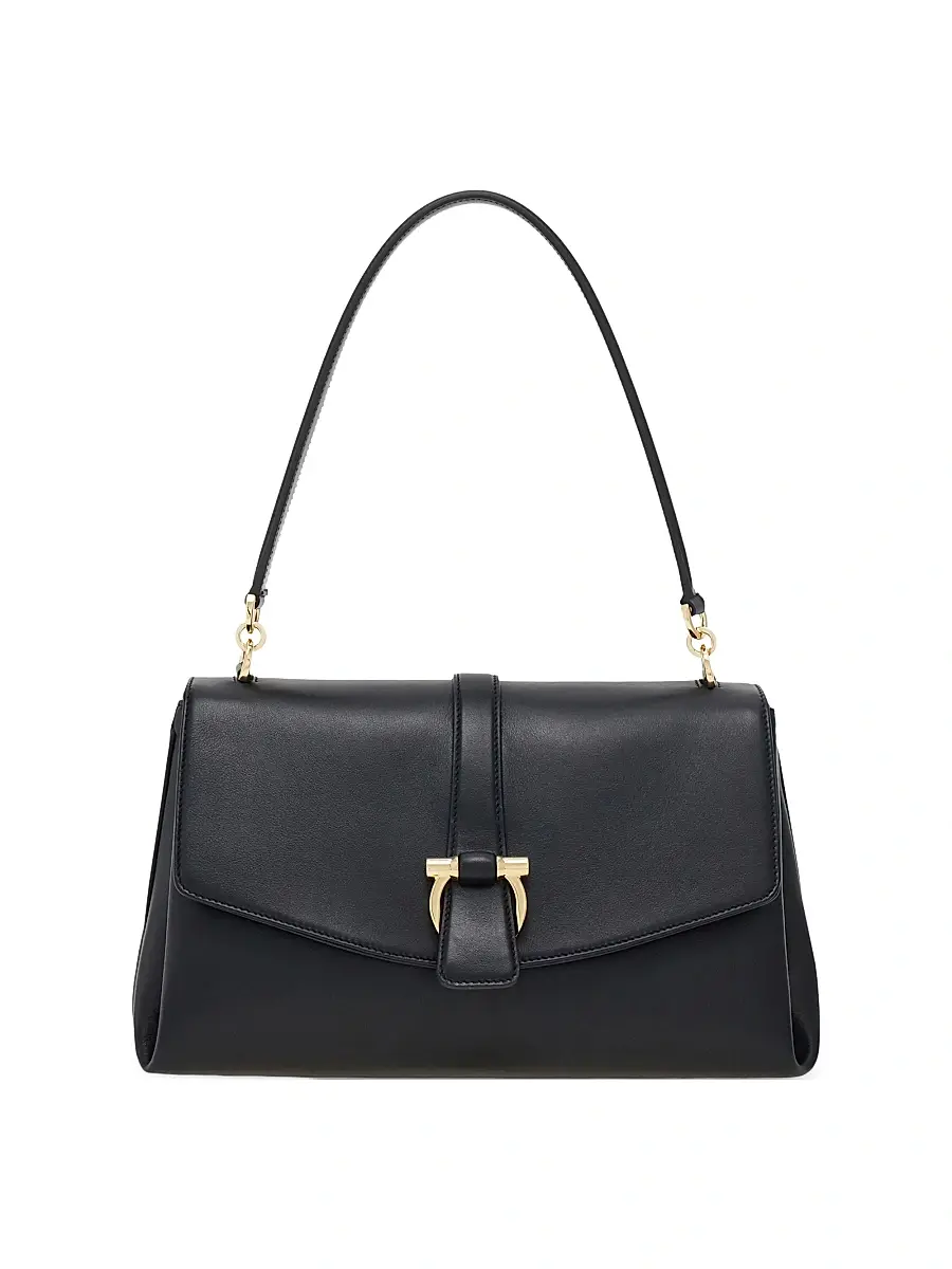 FERRAGAMO Women's Gancini-Buckle Leather Top Handle Bag - Nero | Image 1 FERRAGAMO Women's Gancini-Buckle Leather Top Handle Bag - Nero | Image 1