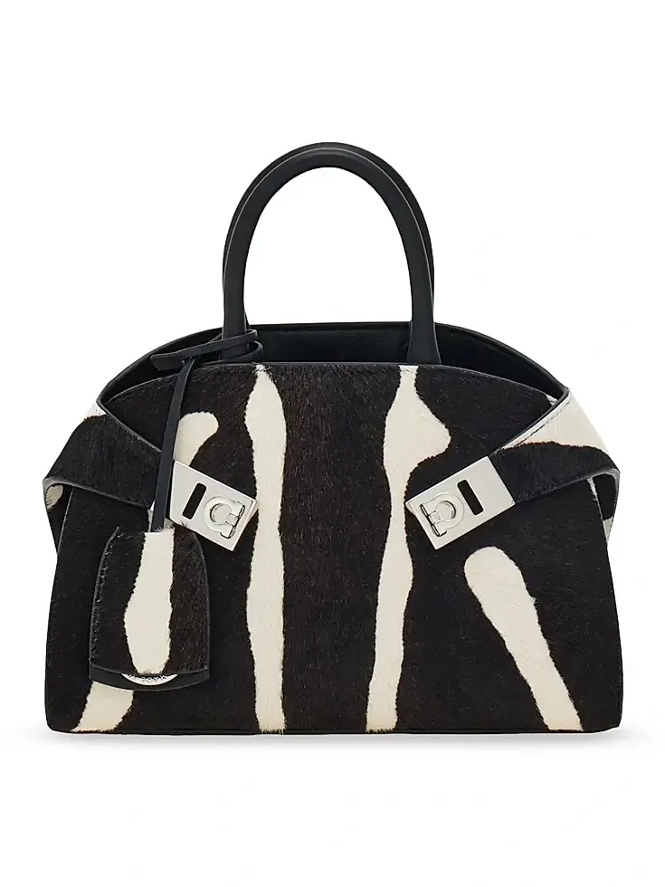 Women's Mini Hug Zebra-Print Calf Hair Top Handle Bag