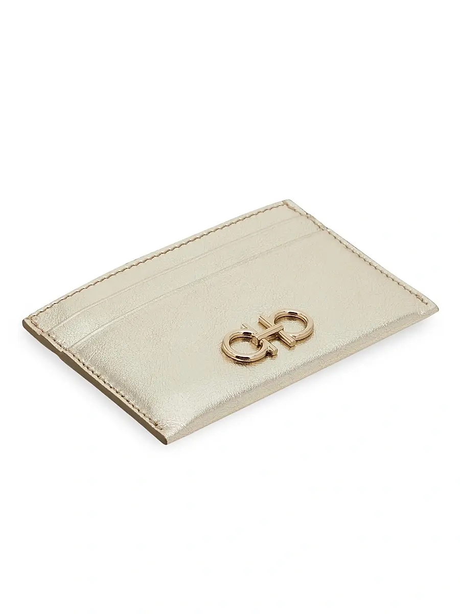 FERRAGAMO Women's Gancini Leather Card Holder - Champagne New Blush | Thumbnail 2 FERRAGAMO Women's Gancini Leather Card Holder - Champagne New Blush | Thumbnail 2