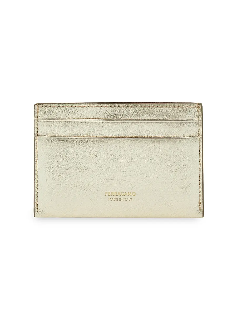 FERRAGAMO Women's Gancini Leather Card Holder - Champagne New Blush | Thumbnail 3 FERRAGAMO Women's Gancini Leather Card Holder - Champagne New Blush | Thumbnail 3