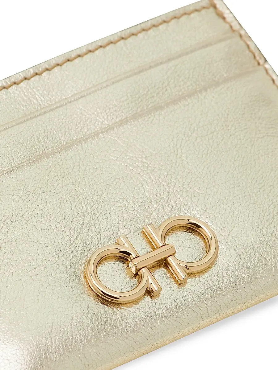 FERRAGAMO Women's Gancini Leather Card Holder - Champagne New Blush | Thumbnail 4 FERRAGAMO Women's Gancini Leather Card Holder - Champagne New Blush | Thumbnail 4