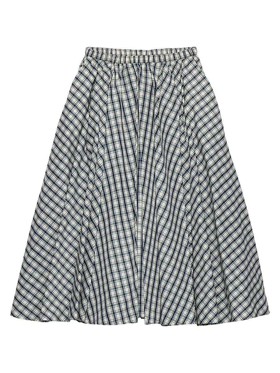 Prada Women's Full Checked Chambray Skirt - Beige Multi | Image 1 Prada Women's Full Checked Chambray Skirt - Beige Multi | Image 1