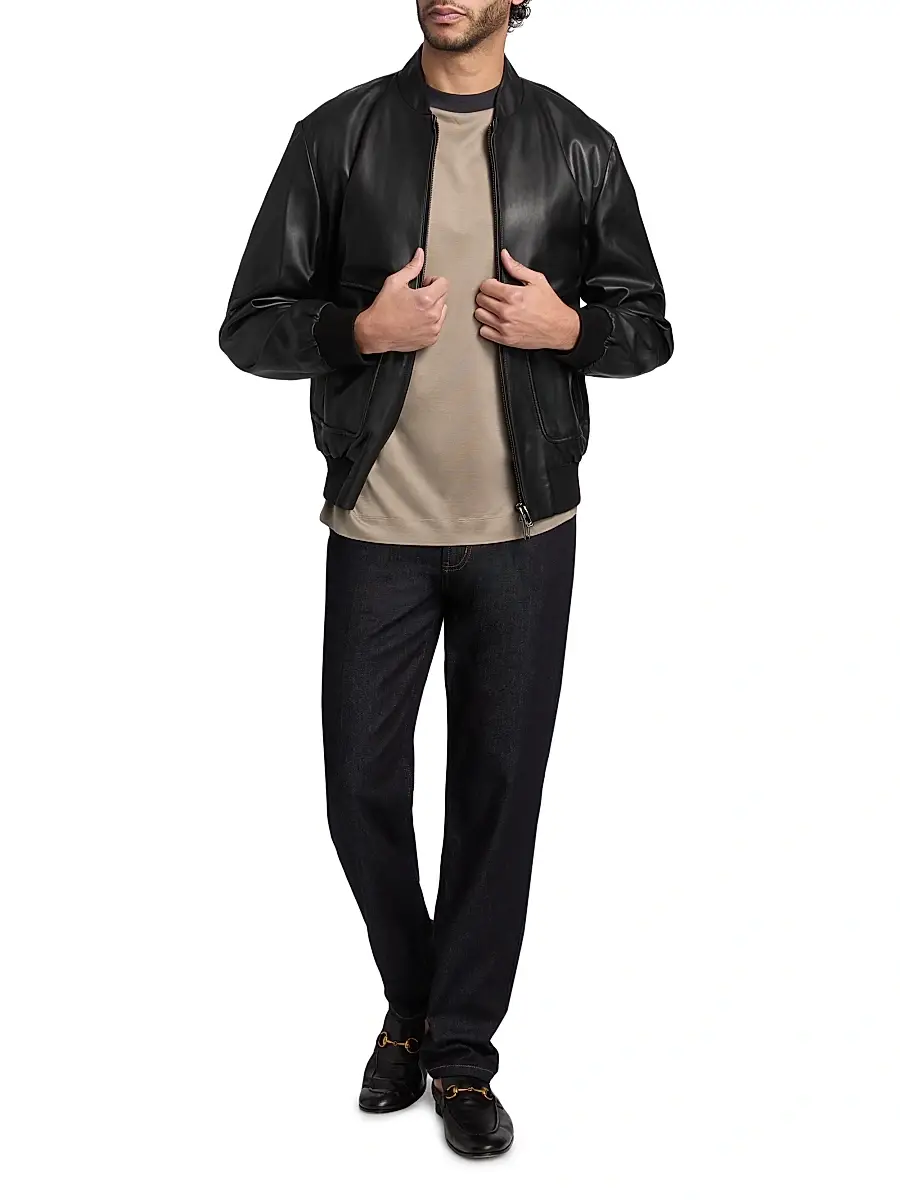 Emporio Armani Men's Leather Oversized Bomber Jacket - Black Beauty | Thumbnail 2 Emporio Armani Men's Leather Oversized Bomber Jacket - Black Beauty | Thumbnail 2