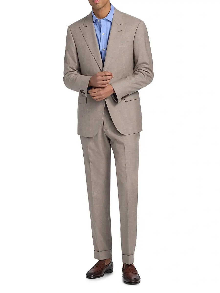 Emporio Armani Men's Tonal Textured Single-Breasted Wool, Silk & Linen Suit - Tan | Thumbnail 2 Emporio Armani Men's Tonal Textured Single-Breasted Wool, Silk & Linen Suit - Tan | Thumbnail 2