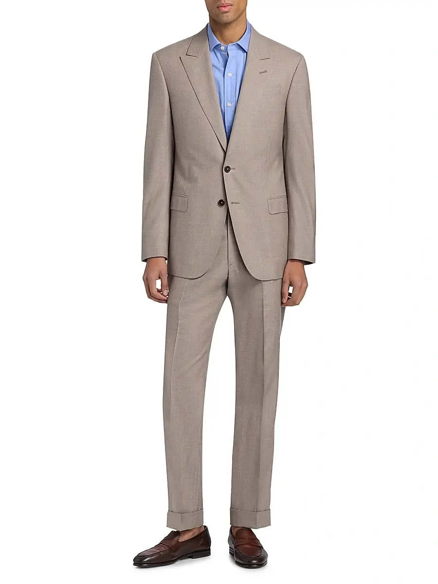 Emporio Armani Men's Tonal Textured Single-Breasted Wool, Silk & Linen Suit - Tan | Thumbnail 3 Emporio Armani Men's Tonal Textured Single-Breasted Wool, Silk & Linen Suit - Tan | Thumbnail 3