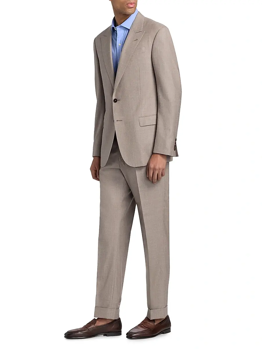 Emporio Armani Men's Tonal Textured Single-Breasted Wool, Silk & Linen Suit - Tan | Thumbnail 4 Emporio Armani Men's Tonal Textured Single-Breasted Wool, Silk & Linen Suit - Tan | Thumbnail 4