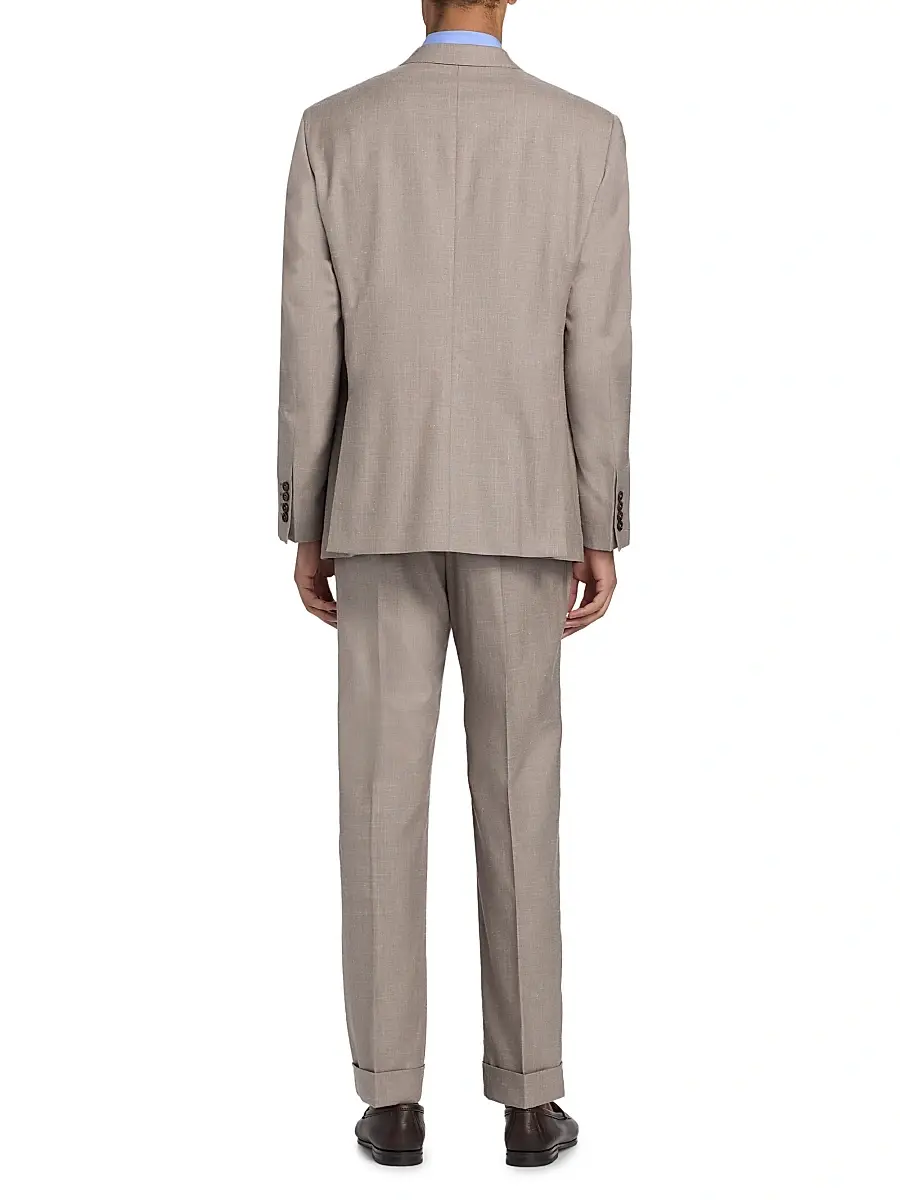 Emporio Armani Men's Tonal Textured Single-Breasted Wool, Silk & Linen Suit - Tan | Thumbnail 5 Emporio Armani Men's Tonal Textured Single-Breasted Wool, Silk & Linen Suit - Tan | Thumbnail 5