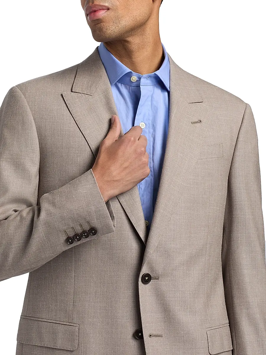 Emporio Armani Men's Tonal Textured Single-Breasted Wool, Silk & Linen Suit - Tan | Thumbnail 6 Emporio Armani Men's Tonal Textured Single-Breasted Wool, Silk & Linen Suit - Tan | Thumbnail 6