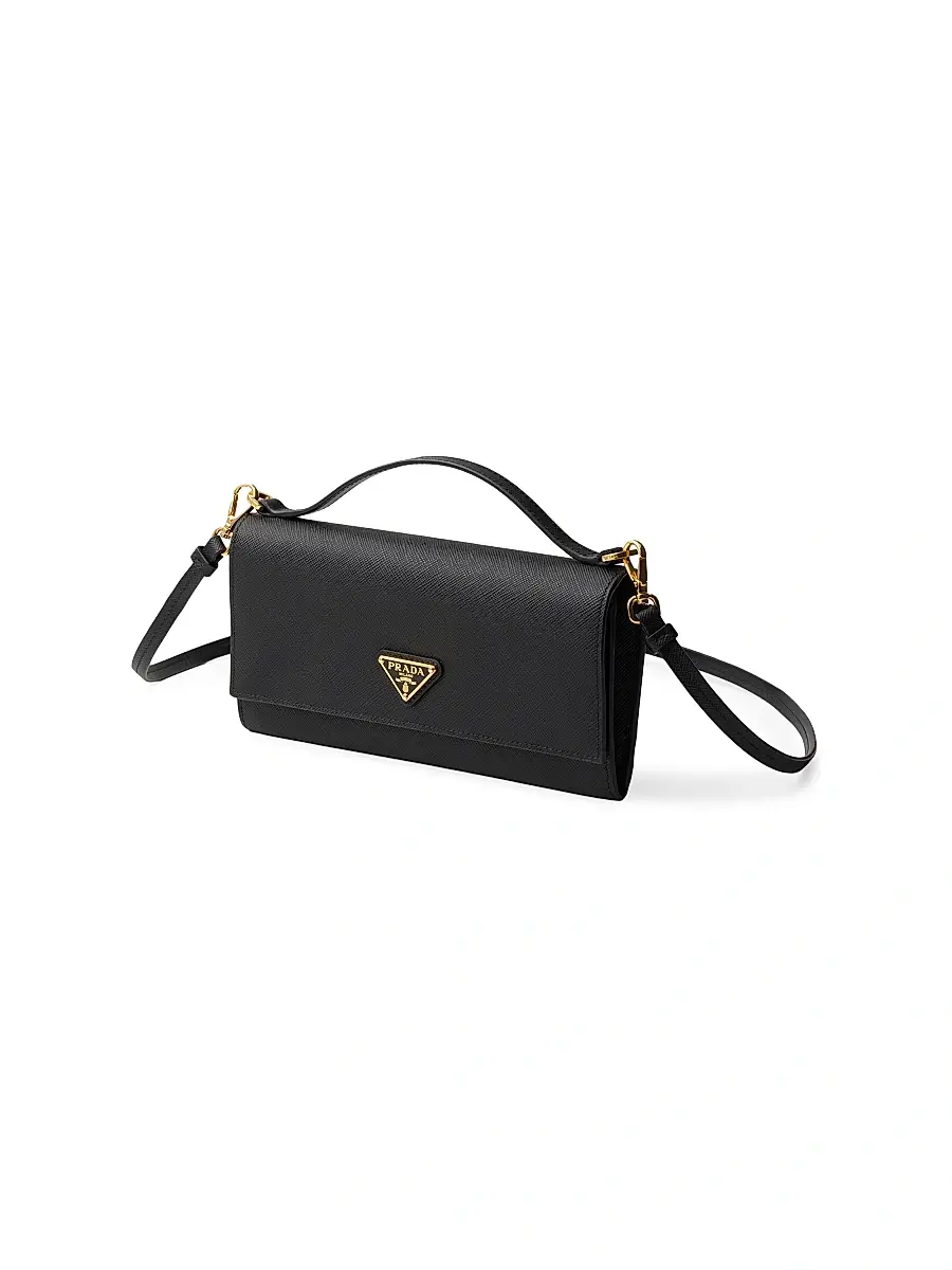 Prada Women's Saffiano Leather Wallet with Shoulder Strap - Black | Thumbnail 2