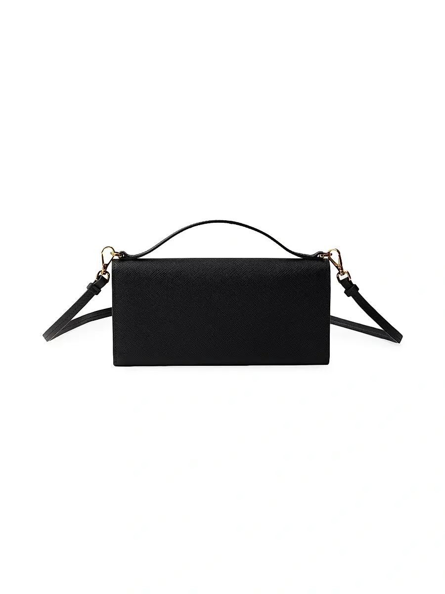 Prada Women's Saffiano Leather Wallet with Shoulder Strap - Black | Thumbnail 3