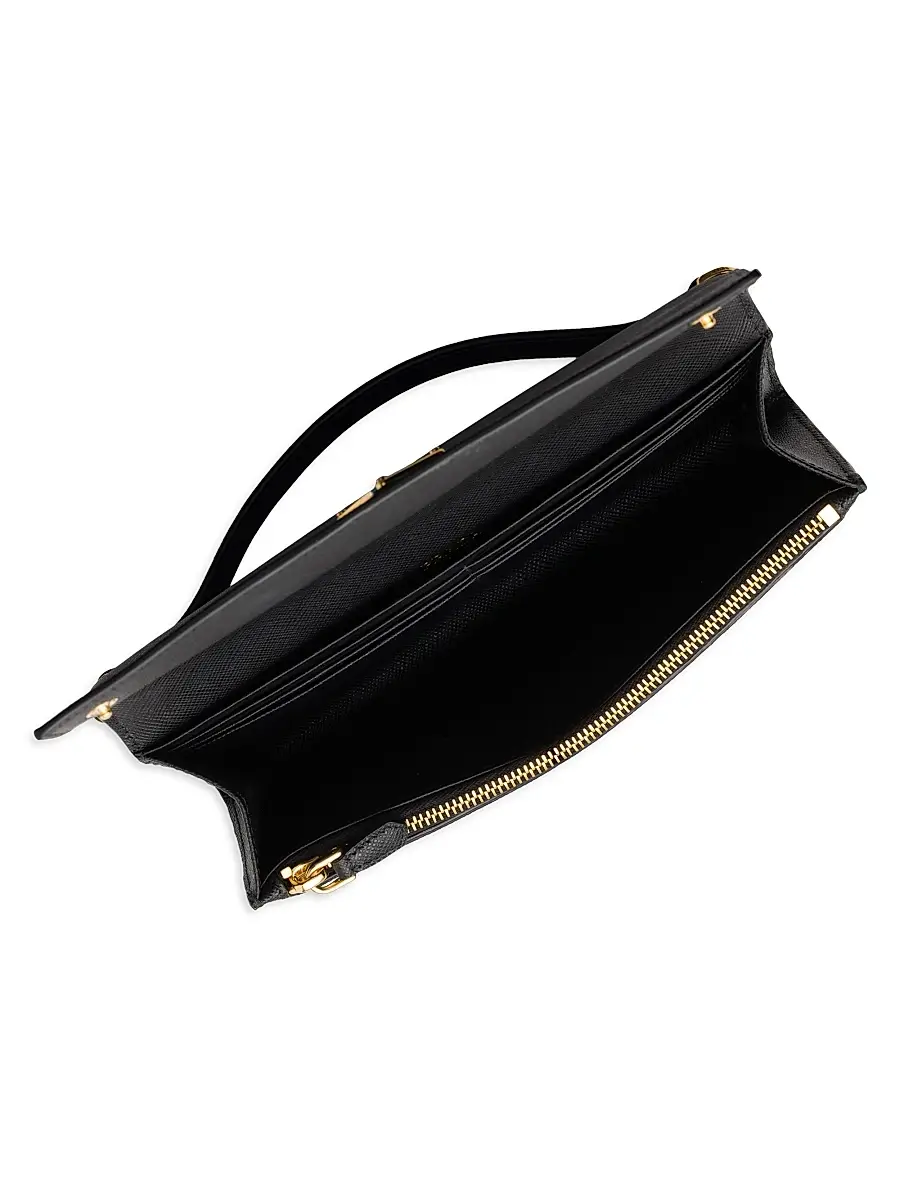 Prada Women's Saffiano Leather Wallet with Shoulder Strap - Black | Thumbnail 4