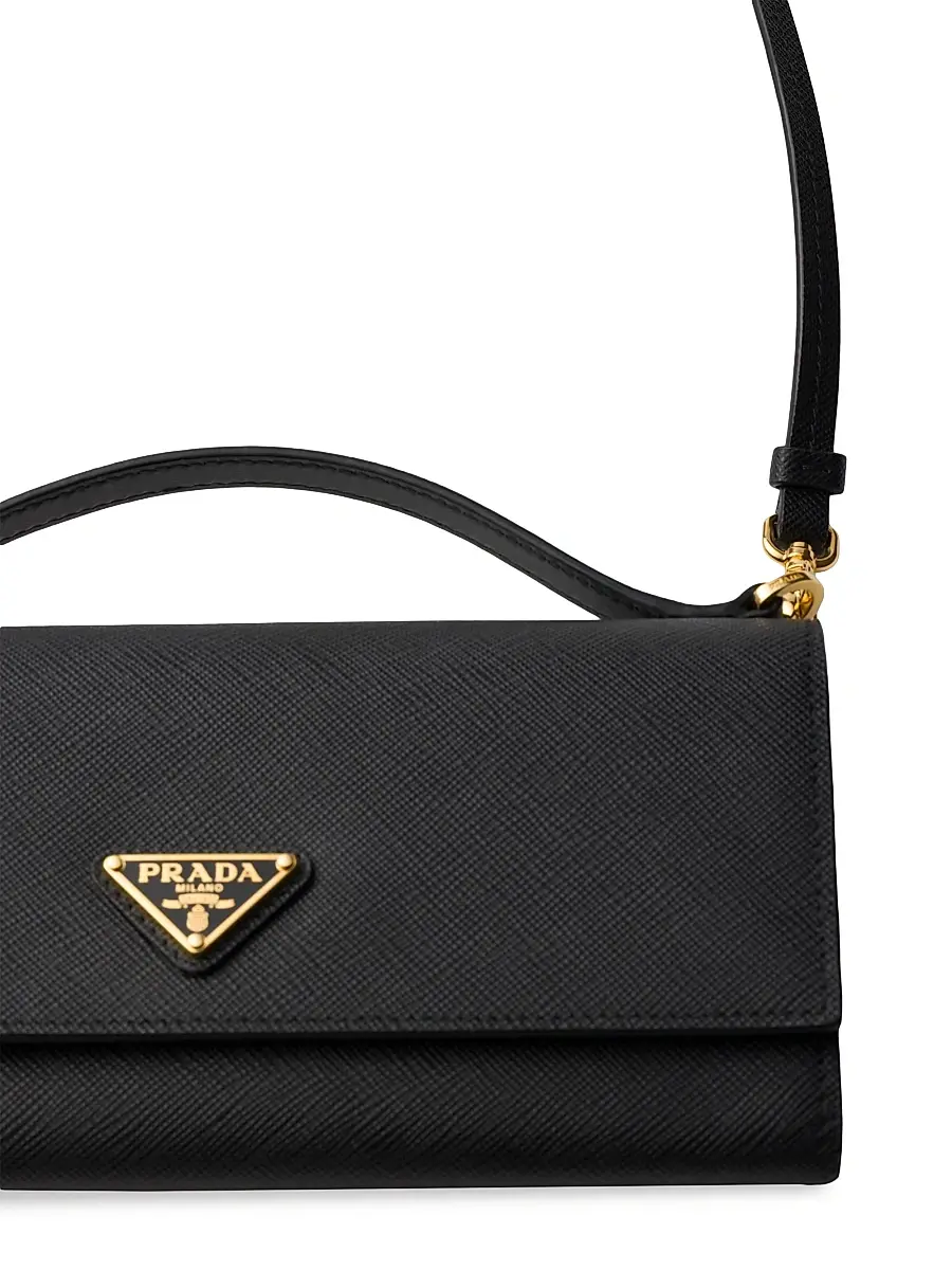 Prada Women's Saffiano Leather Wallet with Shoulder Strap - Black | Thumbnail 5