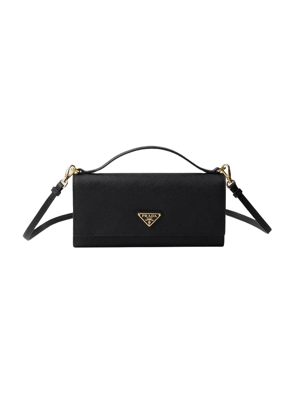 Prada Women's Saffiano Leather Wallet with Shoulder Strap - Black