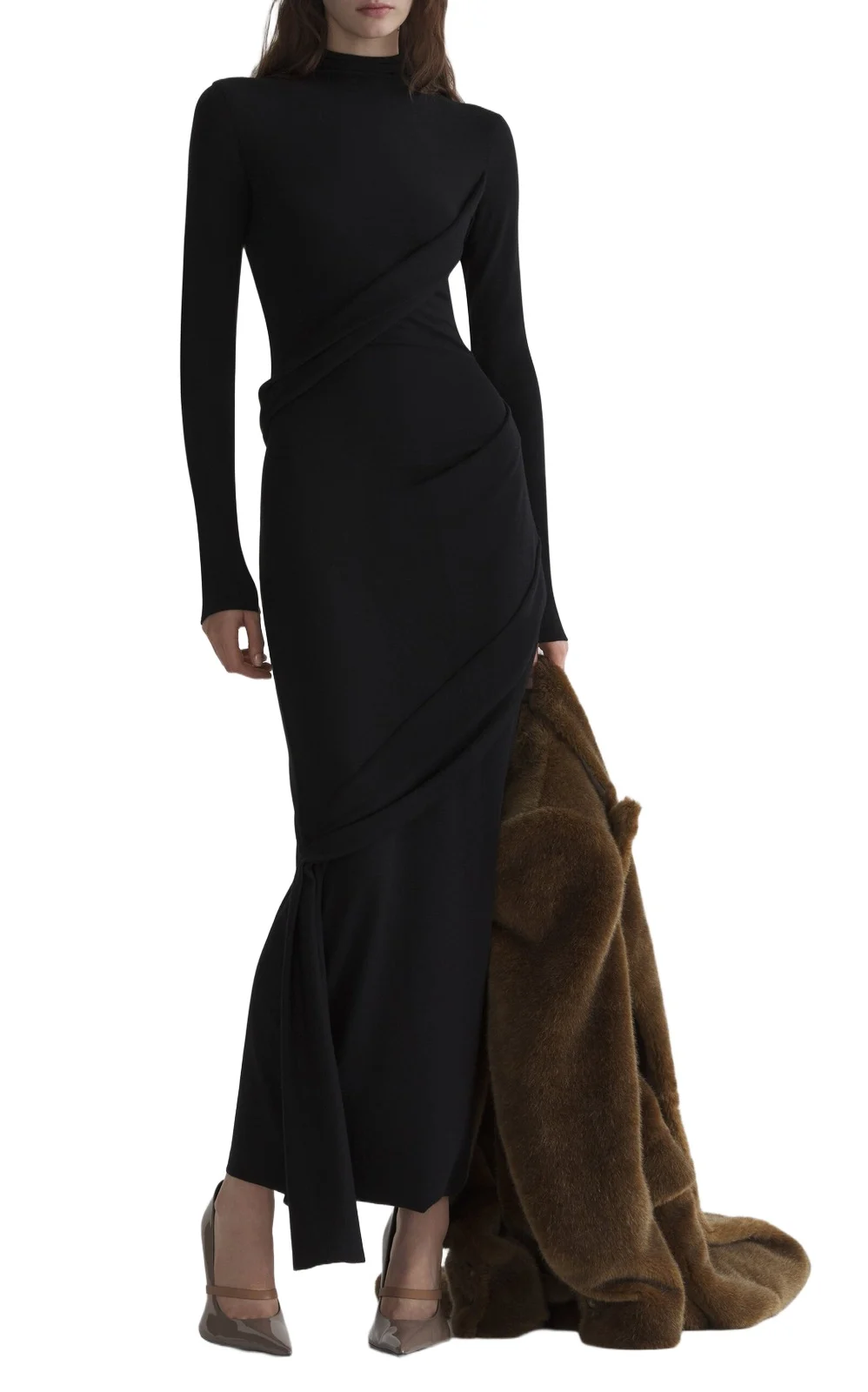 Draped Wool-Blend Maxi Dress