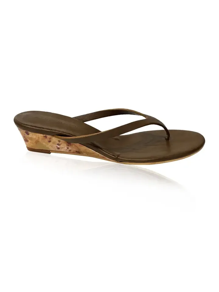 Scala Wooden Leather Wedge Sandals
