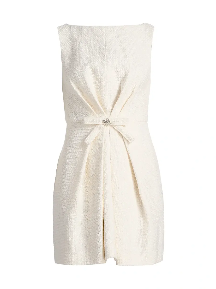 Cinq à Sept Women's Marista Gathered Bow Tweed Minidress - Gardenia | Image 1 Cinq à Sept Women's Marista Gathered Bow Tweed Minidress - Gardenia | Image 1