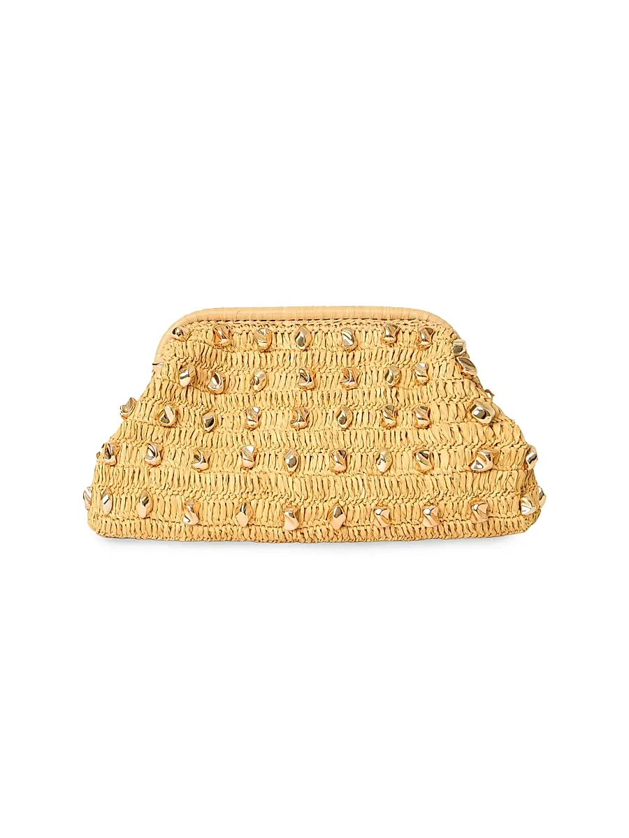 BTB Los Angeles Women's Galia Studded Raffia Clutch