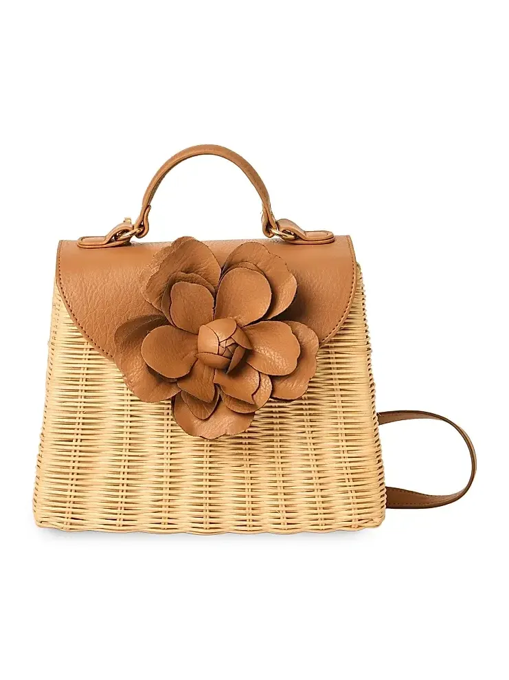 BTB Los Angeles Women's Melody Flower-Appliqué Rattan Top Handle Bag