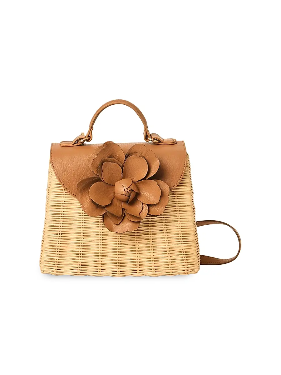 BTB Los Angeles Women's Melody Flower-Appliqué Rattan Top Handle Bag - Natural Chocolate | Image 1 BTB Los Angeles Women's Melody Flower-Appliqué Rattan Top Handle Bag - Natural Chocolate | Image 1
