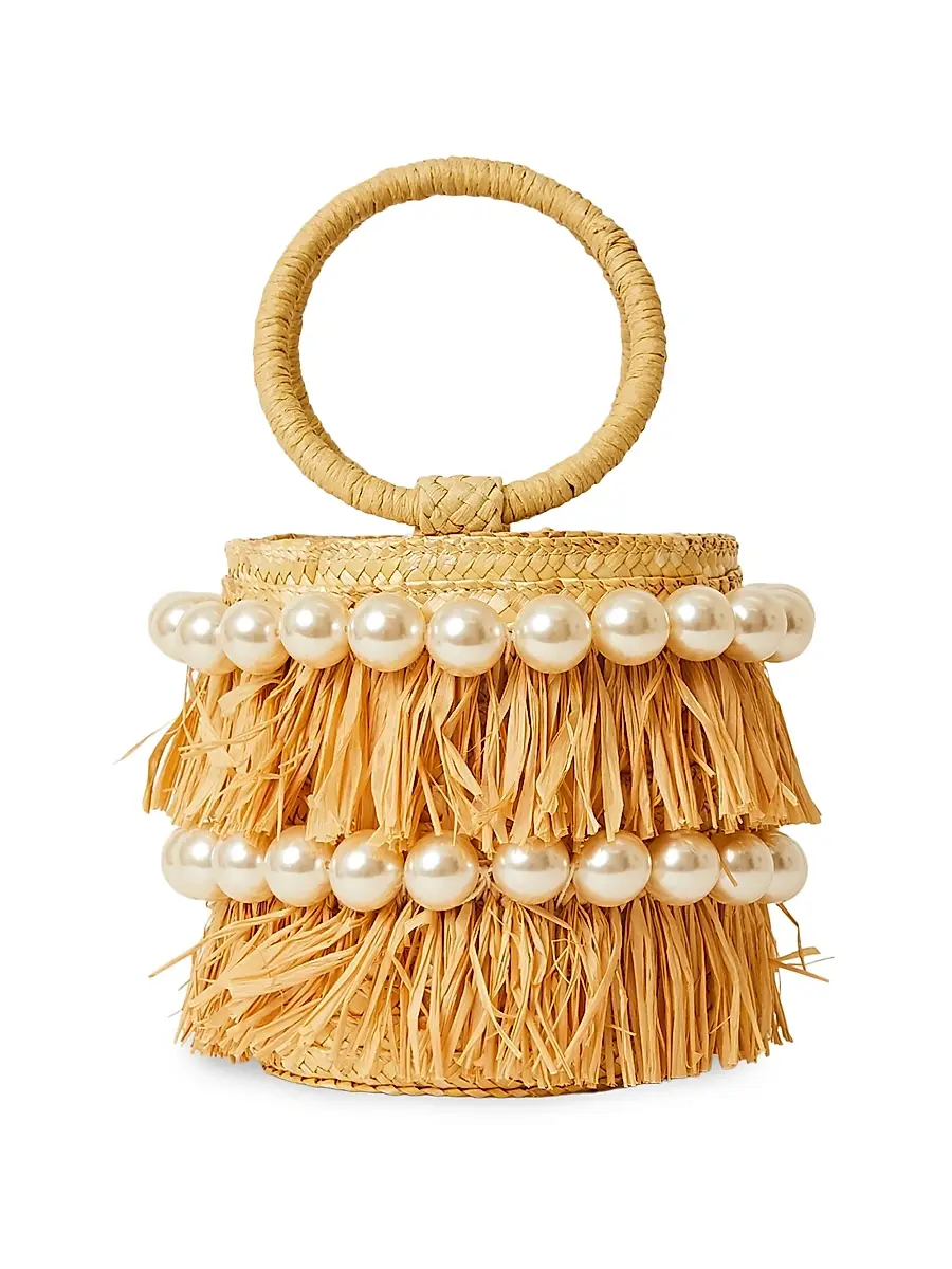 BTB Los Angeles Women's Liv Straw Bucket Bag - Pearl | Image 1 BTB Los Angeles Women's Liv Straw Bucket Bag - Pearl | Image 1