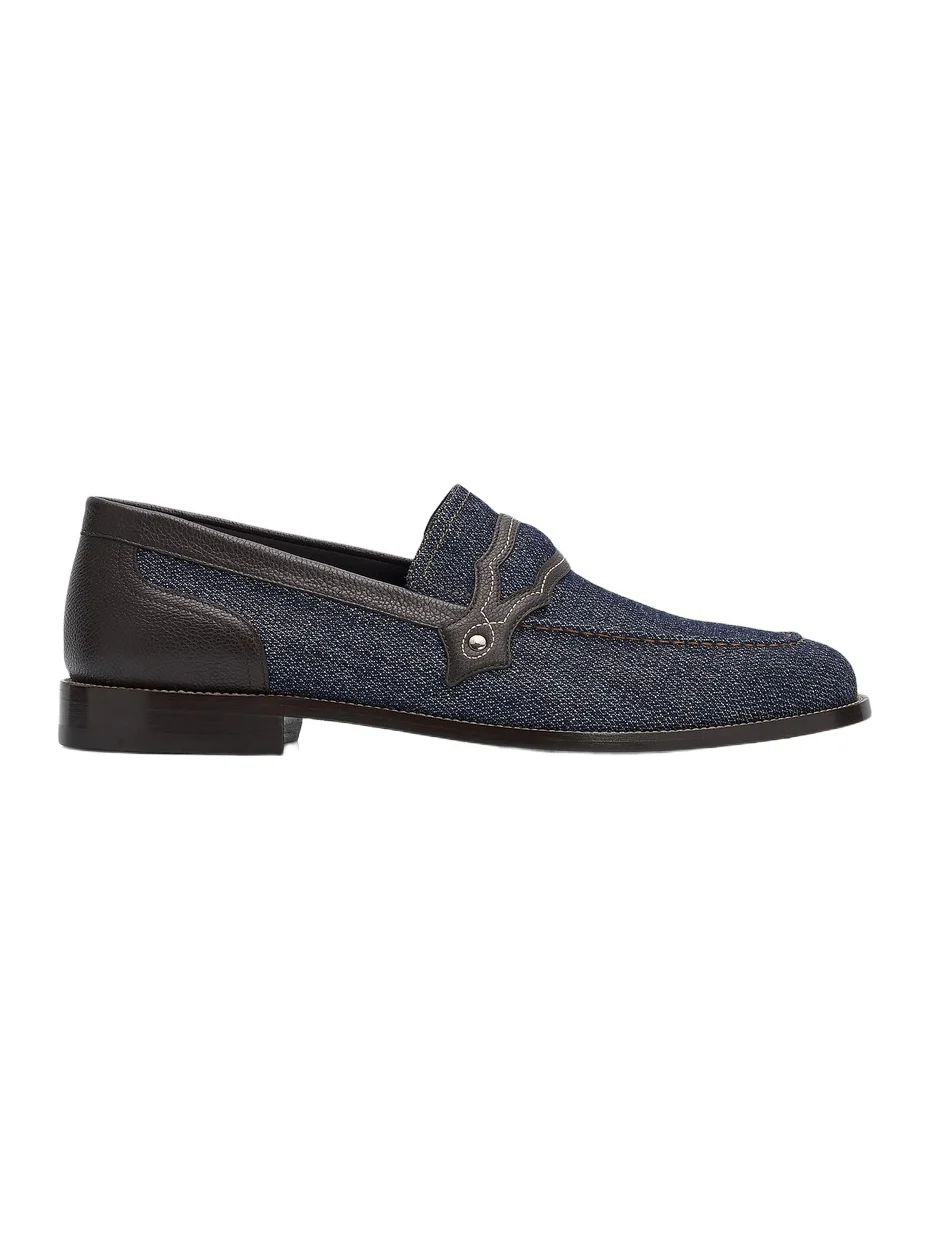 Manolo Blahnik Men's Alamo Denim & Leather Loafers - Dark Blue