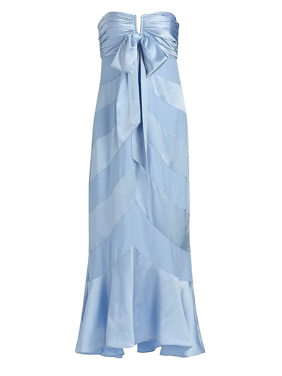 Cinq à Sept Women's Cadilyn Silk Stripe Bow Midi-Dress - Cornflower | Image 1 Cinq à Sept Women's Cadilyn Silk Stripe Bow Midi-Dress - Cornflower | Image 1