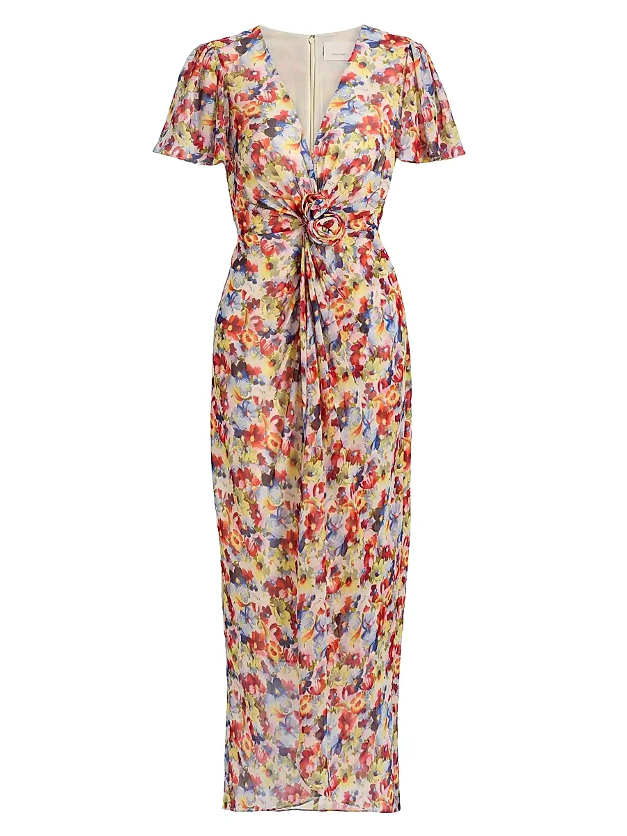 Cinq à Sept Women's Gale Wildflower Bunch Midi-Dress - Gardenia Multi | Image 1 Cinq à Sept Women's Gale Wildflower Bunch Midi-Dress - Gardenia Multi | Image 1
