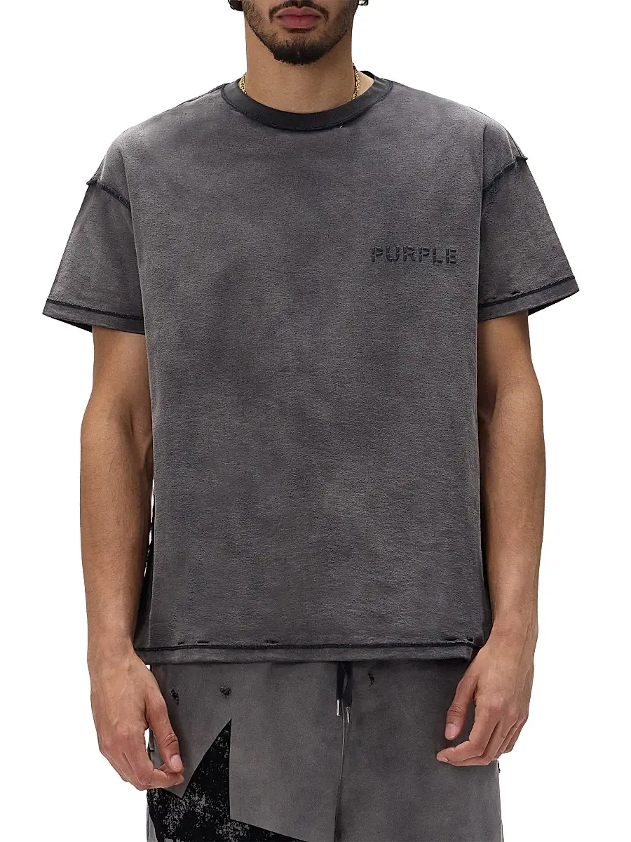 Purple Brand Men's Inside-Out Textured Cotton T-Shirt - Black | Thumbnail 2
