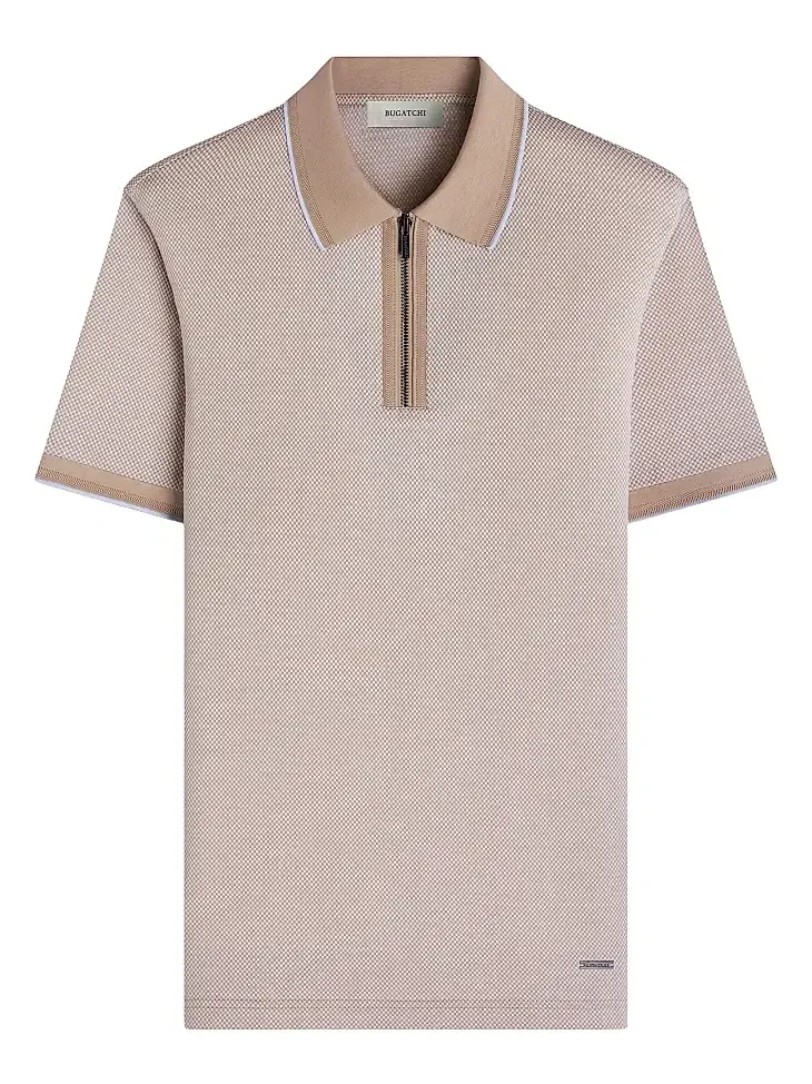 Men's Pin Check Cotton Quarter-Zip Polo Shirt Men's Pin Check Cotton Quarter-Zip Polo Shirt
