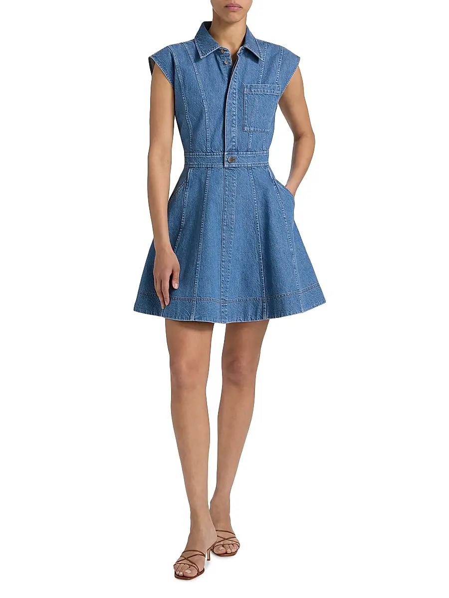 TANYA TAYLOR Women's Hailey Panelled Denim Minidress | Thumbnail 2