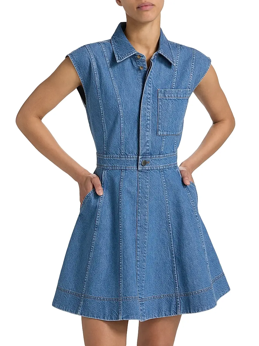 TANYA TAYLOR Women's Hailey Panelled Denim Minidress | Thumbnail 3