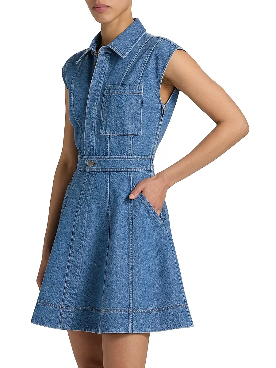 TANYA TAYLOR Women's Hailey Panelled Denim Minidress | Thumbnail 4