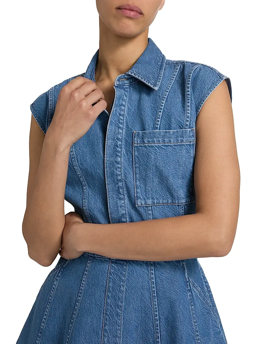 TANYA TAYLOR Women's Hailey Panelled Denim Minidress | Thumbnail 6