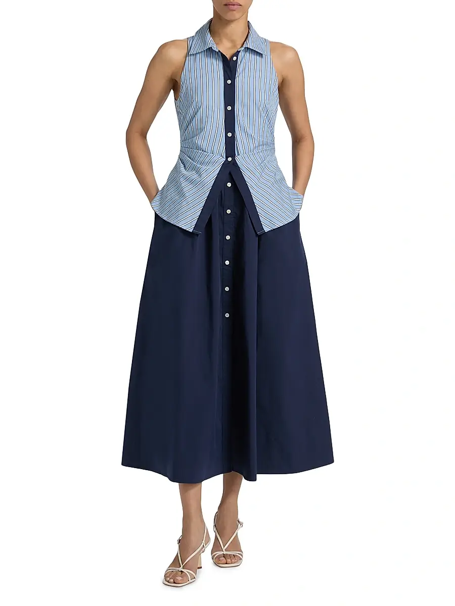TANYA TAYLOR Women's Hannah Striped Cotton Midi-Dress | Thumbnail 2