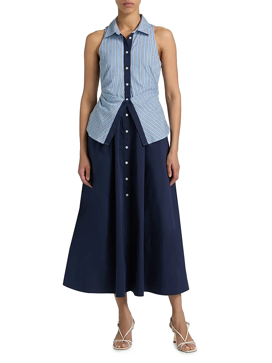 TANYA TAYLOR Women's Hannah Striped Cotton Midi-Dress | Thumbnail 3