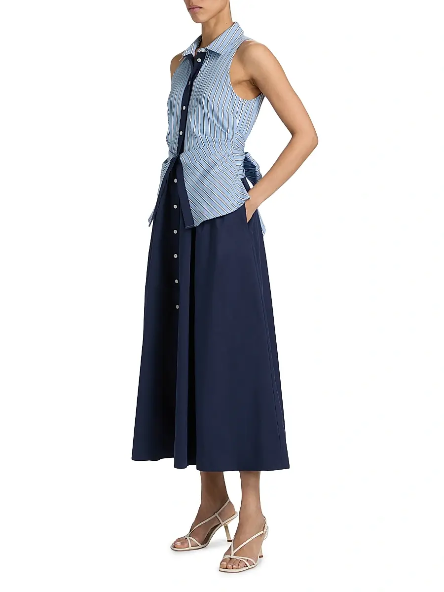 TANYA TAYLOR Women's Hannah Striped Cotton Midi-Dress | Thumbnail 4