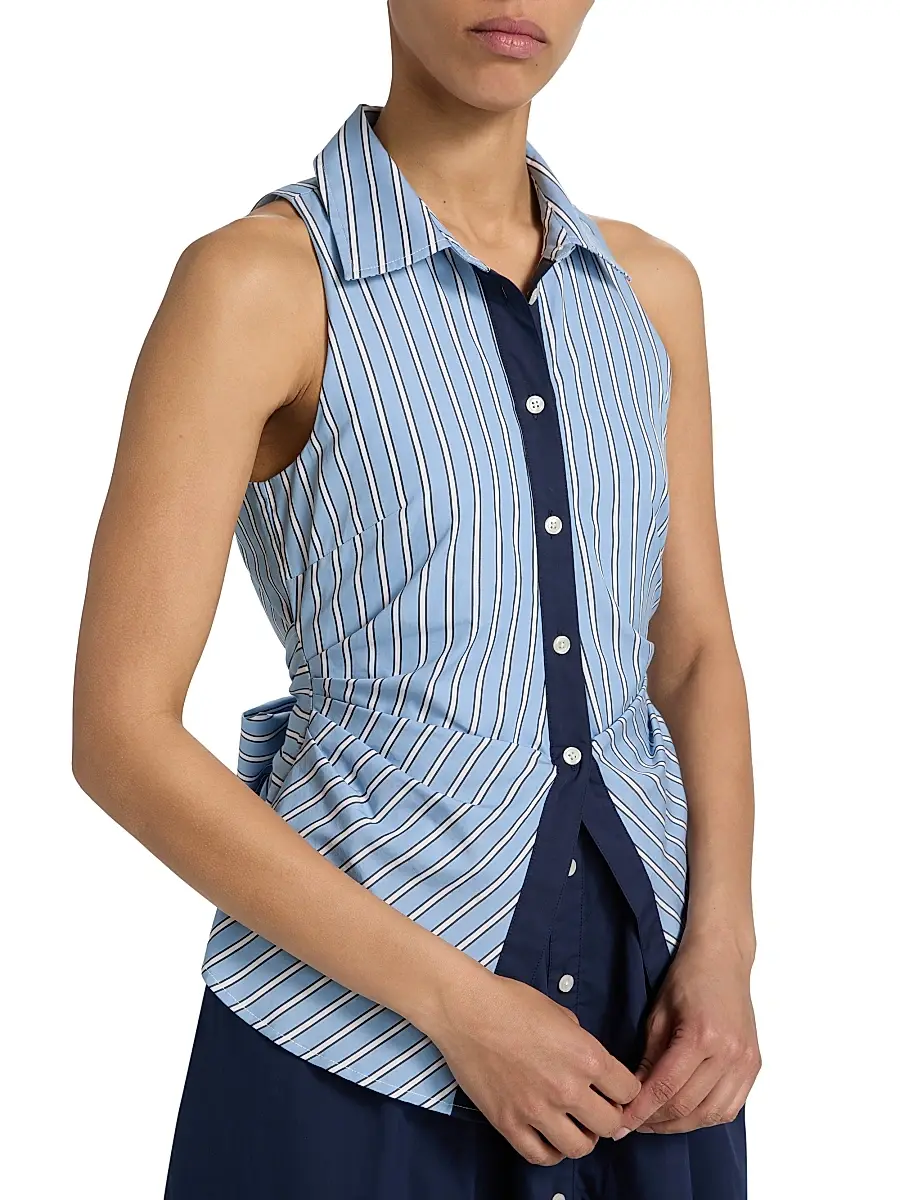 TANYA TAYLOR Women's Hannah Striped Cotton Midi-Dress | Thumbnail 6