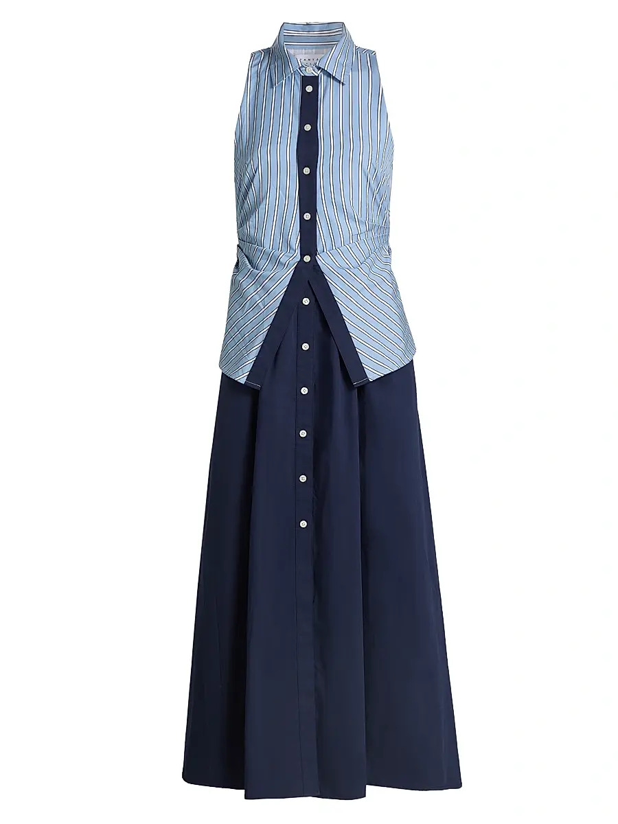 Tanya Taylor Women's Hannah Striped Cotton Midi-Dress - Cloudy Blue Optic White | Image 1 Tanya Taylor Women's Hannah Striped Cotton Midi-Dress - Cloudy Blue Optic White | Image 1