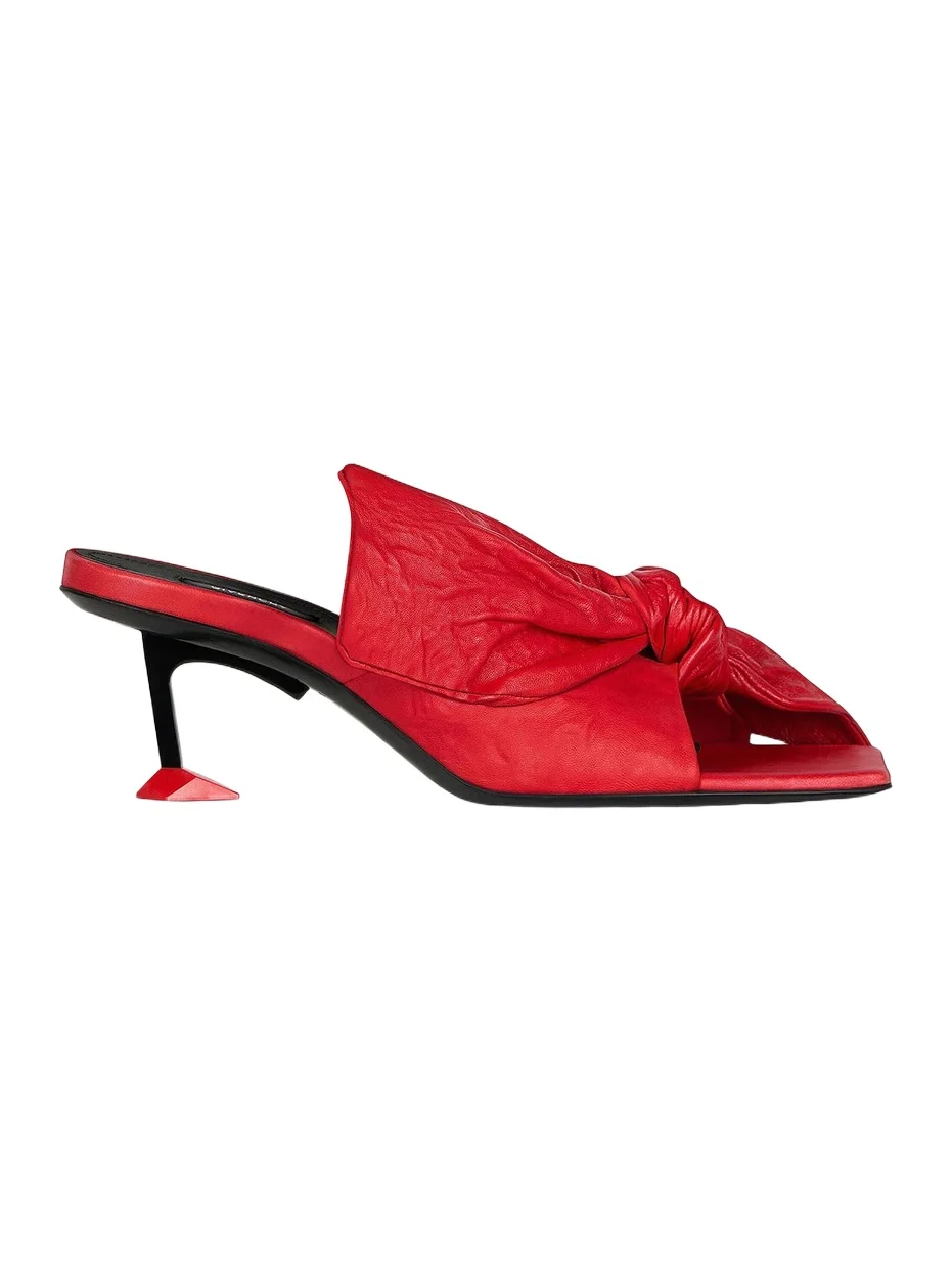 Women's Boudoir Heeled Mules in Nappa Leather with Bow - Vermillon Women's Boudoir Heeled Mules in Nappa Leather with Bow - Vermillon