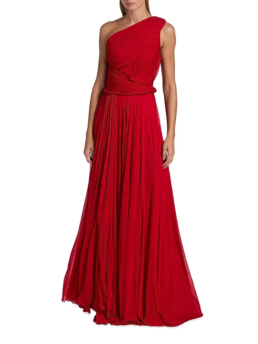 Giambattista Valli Women's One-Shoulder Ruched Jersey Maxi Dress - Red | Thumbnail 3 Giambattista Valli Women's One-Shoulder Ruched Jersey Maxi Dress - Red | Thumbnail 3