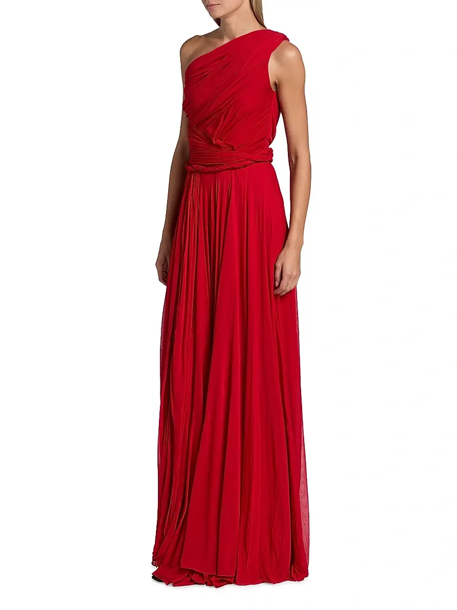 Giambattista Valli Women's One-Shoulder Ruched Jersey Maxi Dress - Red | Thumbnail 4 Giambattista Valli Women's One-Shoulder Ruched Jersey Maxi Dress - Red | Thumbnail 4